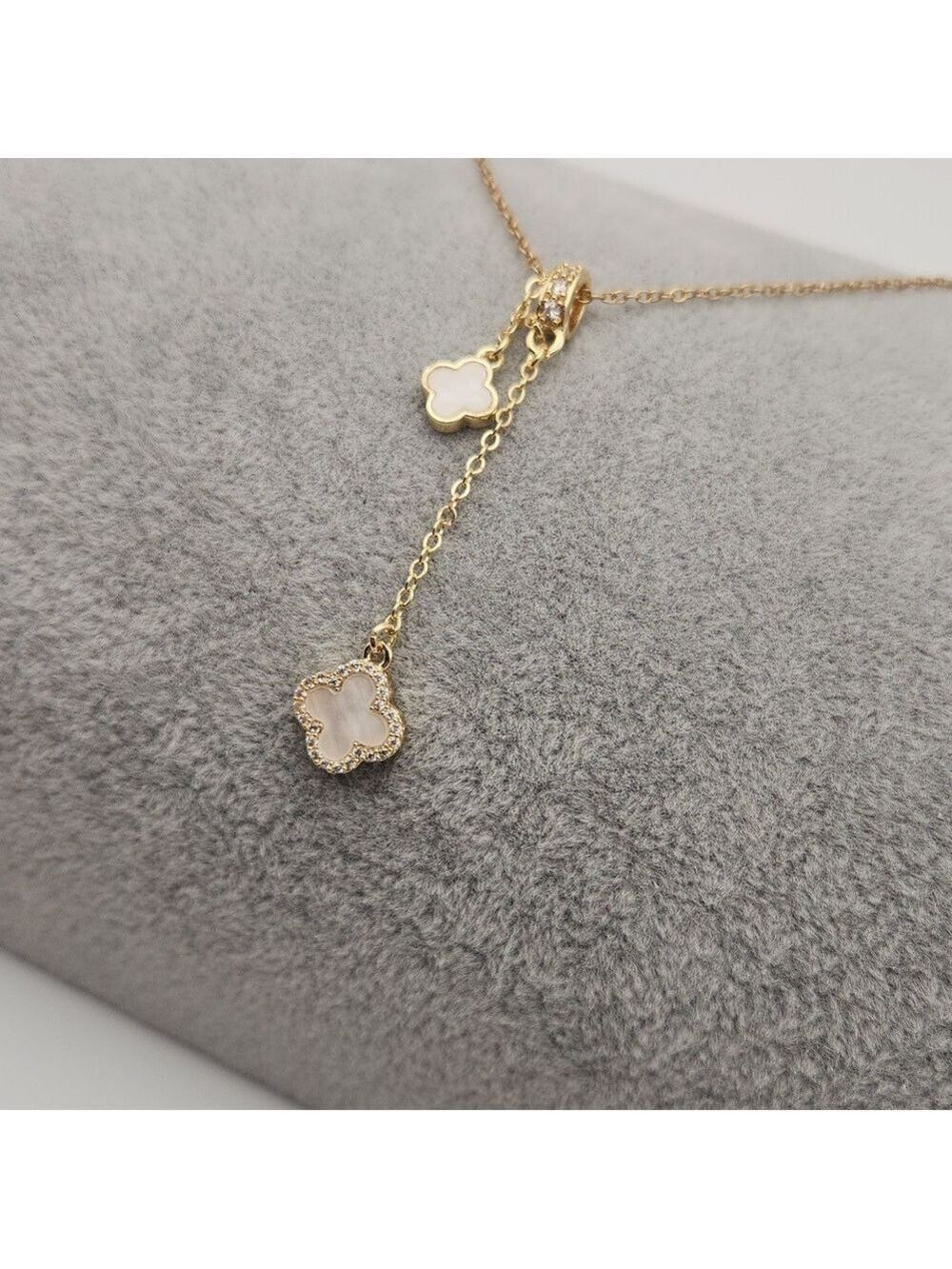Clover Lariat Necklace 18k Gold Plated Stainless Steel Y Necklace Dainty